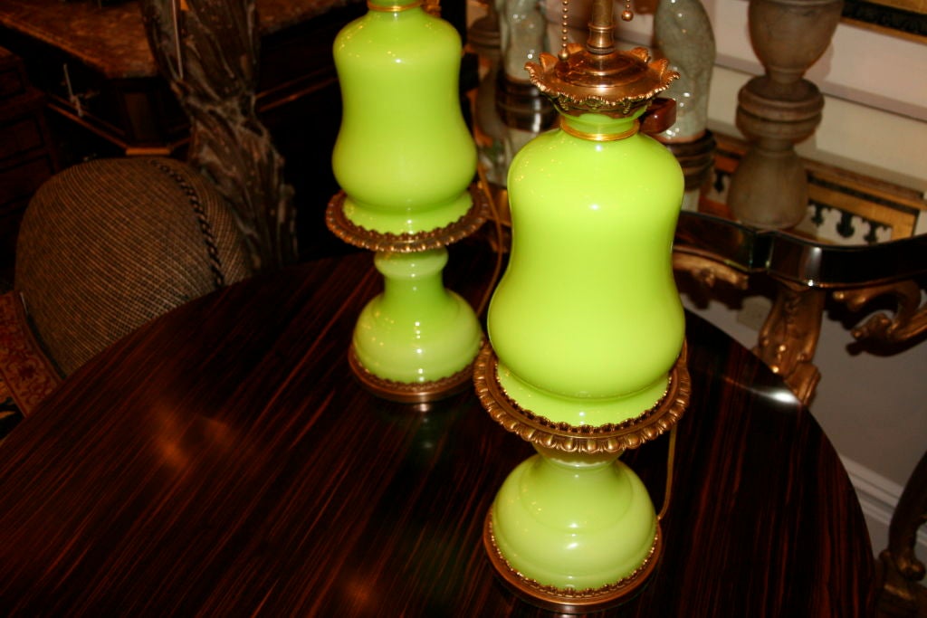 Pair of English opaline glass table lamps