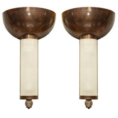 A Pair of American Art Deco Metal demi-lune shaped Uplights
