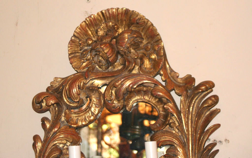 A Pair Northern European Rococo Style Two-Light Wall Appliques  In Good Condition In New York, NY