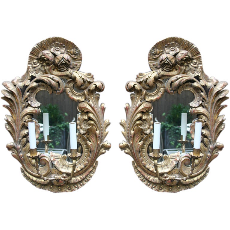 A Pair Northern European Rococo Style Two-Light Wall Appliques 