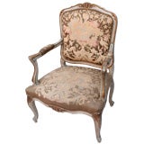 A French Louis XV Style Aubusson Tapestry Open Armchair