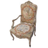 French Louis XV Style Needlework Tapestry Open Armchair