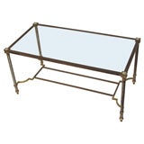 Antique Coffee Table with Bronze and Steel Frame