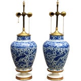 Antique A Pair of Dutch Delft Vases Mounted as Lamps