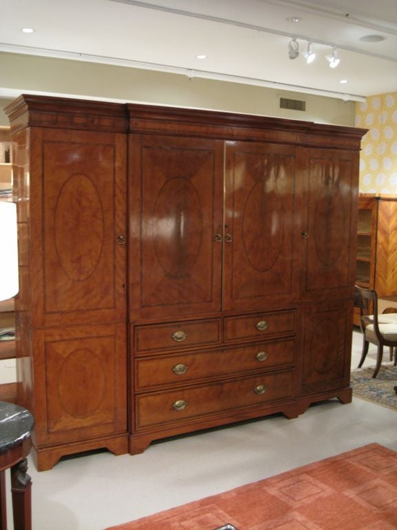 English 19th Century Satinwood Gentleman's Breakfront Wardrobe