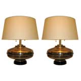 Pair of  Large Squat  Brass Table Lamps