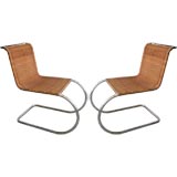 Pair of Wicker and Chrome Chairs in Manner of Mies Van de Rohe