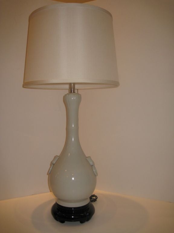 Pair of Ribbed Italian Blanc De Chine Lamps <br />
<br />
Shades Sold Seperate