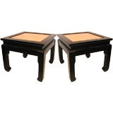 Pair of Small Black Lacquered Marble Top Tables