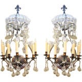 Pair of French Bronze Dore and Crystal Sconces