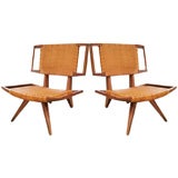 Pair of Paul Laszlo for Glenn of California Rattan Chairs and Ottoman Pair of Paul Laszlo for Glenn of California Rattan Chairs and Ottoman