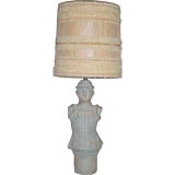 1950s Ceramic Lamp with Maria Kipp Original Shade