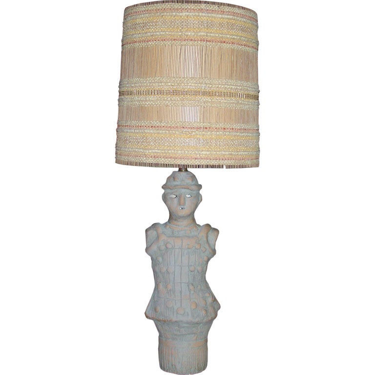 1950s Ceramic Lamp with Maria Kipp Original Shade