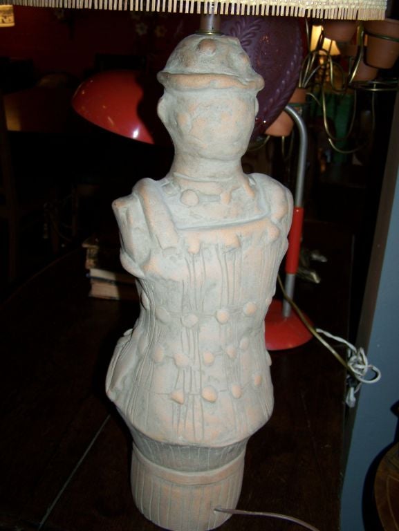 1950s Ceramic Lamp with Maria Kipp Original Shade In Good Condition In Cathedral City, CA