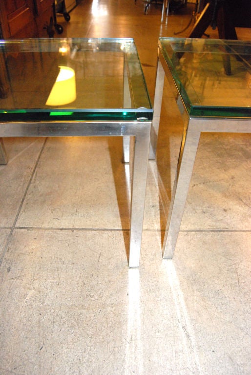 American Pair of 1960s Side Tables with Glass Top For Sale
