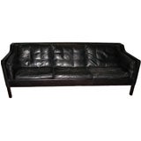 Black Leather Danish Modern Sofa by Borge Mogensen