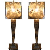 Pair of Outstanding  Eglomized Glass Mirrored Lamps