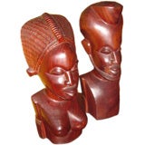 Pair of Solid Mahogany African Busts