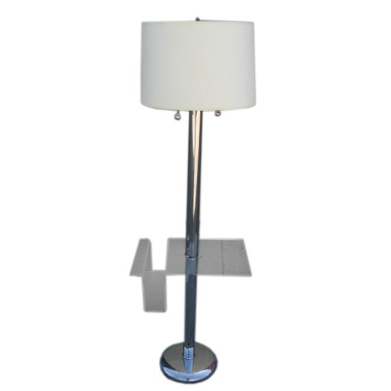 Lucite and Chrome Floor Lamp  Magazine Stand