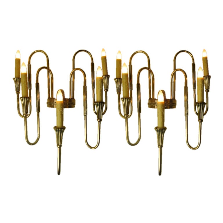 French Art Deco Bronze Candelabra Sconces, Pair