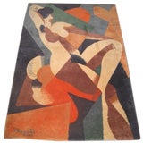 Modernist rug with a Magritte image 