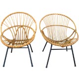Vintage Set of 2  French 50's Bamboo Chairs