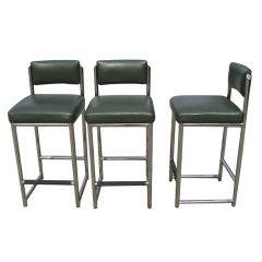 A Set of Three Chromed Tubular Steel Framed Barstools after Pace