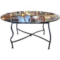 Unique Gun Finish Steel Base Dining Table with Glass Top 12