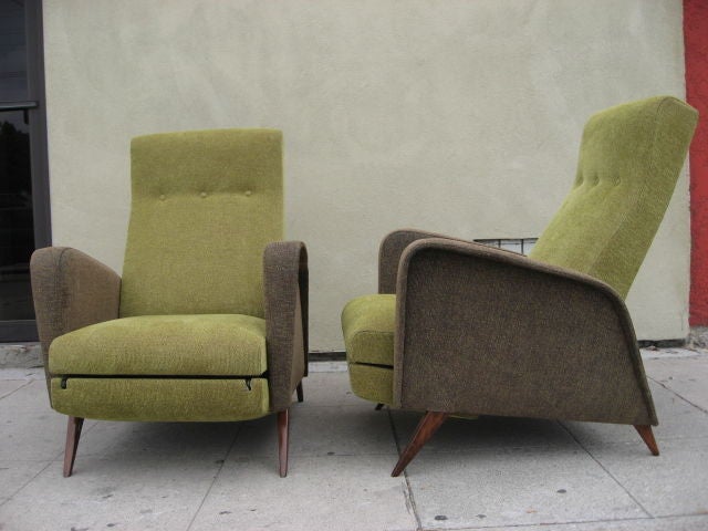 Very comfortable pair of recliners covered in 2 tones matching chenilles.