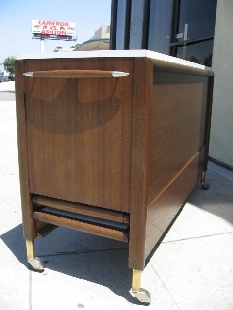 Walnut Unusual Credenza Cart with 4 folding tables by John Keal