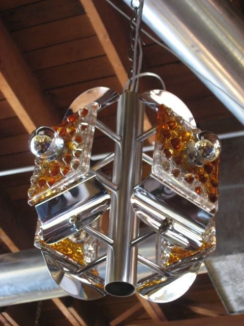 Italian Chrome Ceiling Lamp with Murano Glass In Excellent Condition In Pasadena, CA