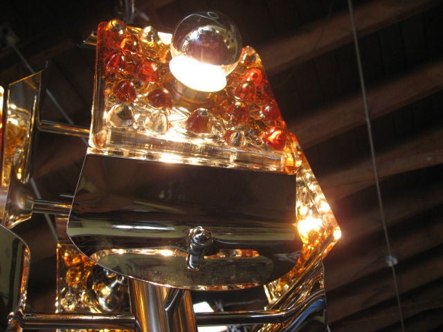 Italian Chrome Ceiling Lamp with Murano Glass 1