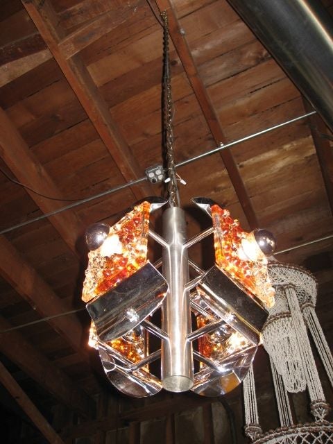 Italian Chrome Ceiling Lamp with Murano Glass 2