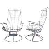 Retro Pair of Outdoor Swivel Iron Chairs