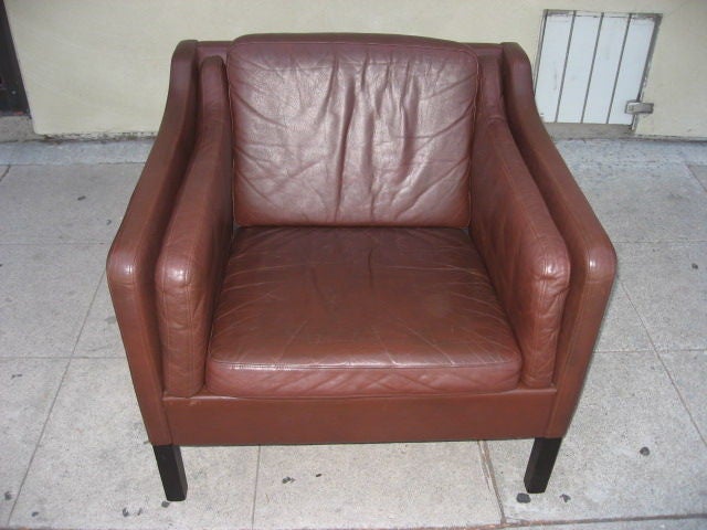 Late 20th Century Brown Leather 1970s Loveseat and Chair by Borge Mogensen