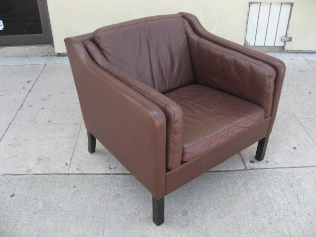 Brown Leather 1970s Loveseat and Chair by Borge Mogensen 1
