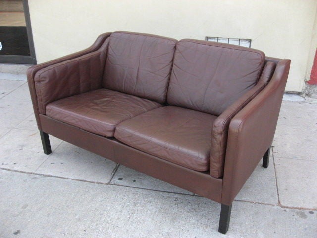 Danish Brown Leather 1970s Loveseat and Chair by Borge Mogensen