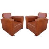 Pair of Leather 1940s Club Chairs after Jacques Adnet