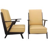 Leather and Ebonized  Wood Pair of 1950s Recliners