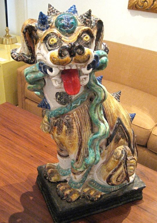 Pottery Lifesize pair of Italian Foo Dogs in the style of Fantoni