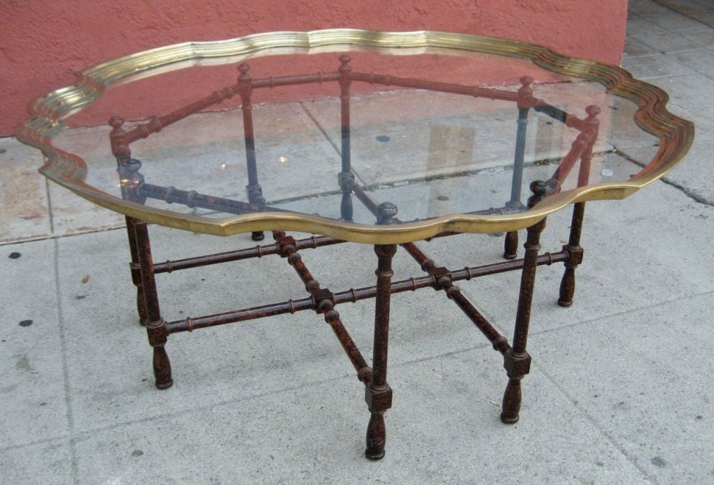 American Brass frame coffee table with Tortoise lacquer base by Baker
