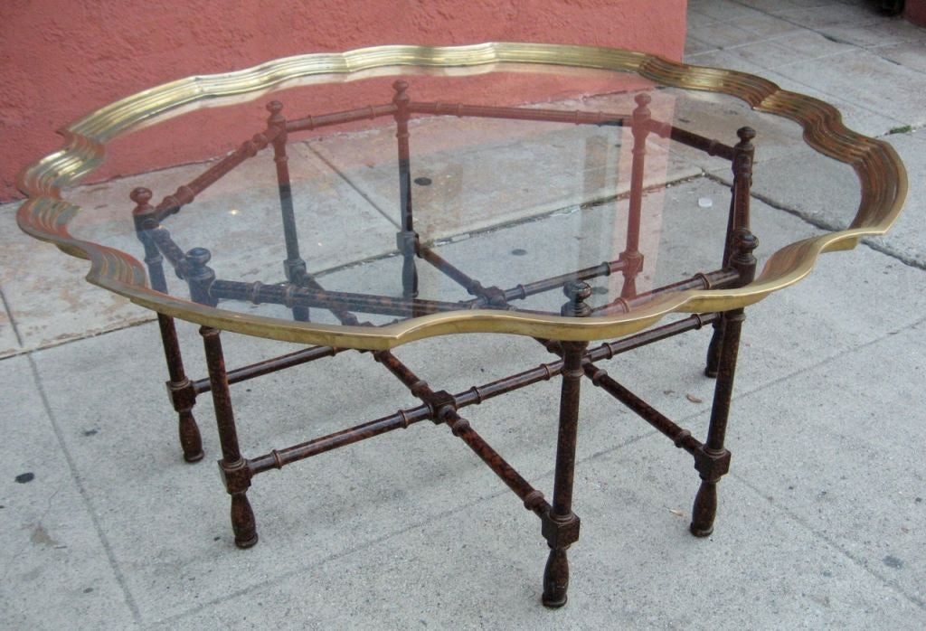 Brass frame coffee table with Tortoise lacquer base by Baker 1