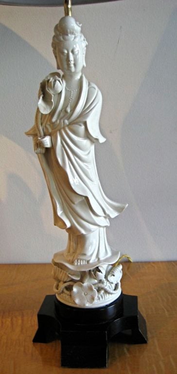 Pair of Blanc de Chine Quan Yin figural lamps