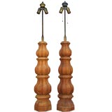 Large pair of Italian baluster form lamps in bare wood