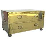 Brass clad chest table by Sarreid, Ltd.