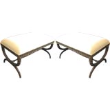 Pair of Neoclassical Curule leg benches with Greek key details