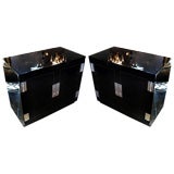 Pair of black lacquer Modern Campaign style Nightstands