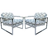 Pair of Chrome Cube lounge chairs by Milo Baughman-Thayer Coggin