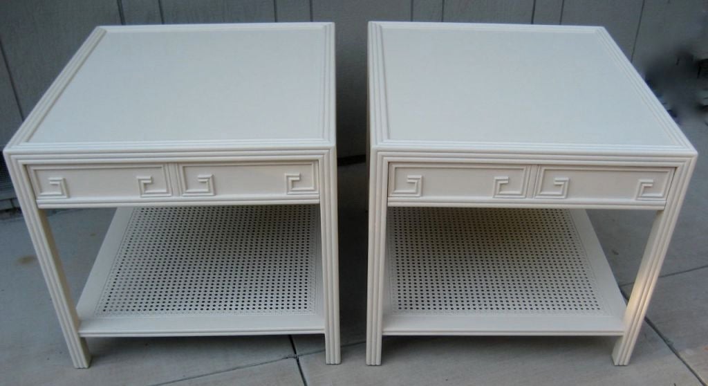 Pair Side table/nightstands with Greek Key drawerfronts by Baker