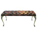 Italian brass bench with tufted Ikat upholstery